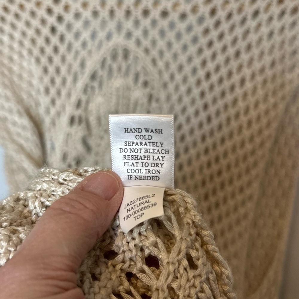 Women's Beige Crochet Long Vest, Kimono, Poncho - Picture 6 of 6